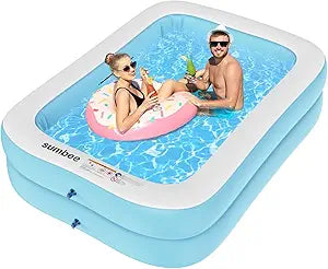 Sumbee Inflatable Pool for Kids and Adults, 79 x 59" x 20" Thickened Blow Up Swimming Family Pool for Toddlers Outdoor Patio Backyard Garden Deck Summer Party, Full Size Rectangular Blue