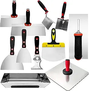 Drywall Hand Tool Set, Putty Knife Set with Mud Pan, Aluminum Hawk, Finishing Trowel, Painter Scraper, Inside & Outside Drywall Corner Trowel, Hand Tools for Scraping Wallpaper and Drywall