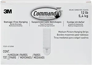Command 10 lb Medium 132 Pairs Picture Hanging Strips (264 Strips), Damage-Free Hangers for Picture Frames, No Tools Required, Great for Home Room Wall Decor, White Adhesive
