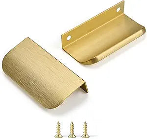 Edge Finger Tab Pull for cabinets Kitchen Concealed Drawer pulls Aluminum Hidden Door Handle Home 10 Pack Modern Brushed Brass 3.15" Overall Length Easy Installation