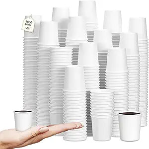 Jingmore 1000 Pcs 1 oz Mini Coffee Cups Disposable Espresso Paper Cups Bathroom Mouthwash Mugs Disposable Medicine Mugs for Travel Picnic Barbecue Party(White)