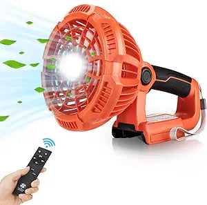 YEX-BUR Handheld Fan for Black and Decker 20v Battery, Cordless Fan with Remote, 3 Speeds, 3 Mode Adjustable LED Light, USB-A Charging Port for Outdoor Camping Garage Emergency