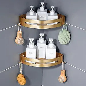 Brushed Gold Color 2 Packed Bathroom Shelves Shower Corner Caddy Organizer Shampoo Holder,Adhesive or Drilling
