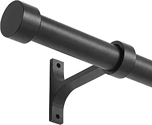 Matte Black Curtain Rods for Windows 48 to 86 Inch, 1-Inch Adjustable Drapery Rods with Aluminum End Cap and Brackets for Room Divider, Bedroom, Living room, Kitchen, Bathroom Etc