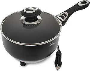 Travel Time 12V Cooking Pot with Cover  Universal for Most Vehicles, Non-Stick Surface, Stay-Cool Handle, On-the-Go Cooking, Small Cooking Appliance