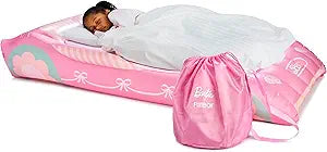 FUNBOY Barbie Kids Twin Size Sleepover Travel Bed  Inflatable Air Mattress, Portable Floor Blow Up Bed with Carrying Storage Bag, Perfect for Camping & Home Use
