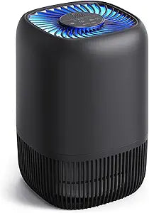 Air Purifiers for Bedroom with High Efficiency Filter Up to 1076 Ft┬▓ for Pet Hair, Odors, Pollen, Smoke, Compact Air Cleaner with 3 Speeds, Timer, Aroma Quiet 360┬░Intake Filter, Black