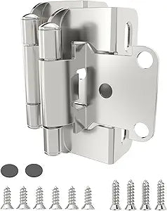 Chibery 50 Pack | 1/2 inch Overlay Semi Partial Wrap Around Cabinet Hinges, Self Closing Face Frame Variable Decorative Replacement, Kitchen Hardware, with Screw & Quiet Bumper (Satin Nickel)