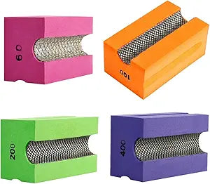 Concave Electroplated Diamond Sanding Block, 60/100/200/400 Grit Curved Polishing Pad for Grinding Trimming Granite Marble Glass Stone Tile Wood (4 Pieces)
