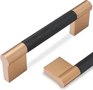 10 Pack 3-3/4 inch(96mm) Black and Champagne Copper Kitchen Cabinet Handles Knurled Cabinet Pulls Black Drawer Pulls