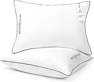 Hotel Grand Bed Pillows Queen Size Set of 2, Medium Soft Down Alternative Sleeping Pillows for Side Back Sleepers, 400 Thread Count Breathable Cotton Cover, 20x28 Inches, White