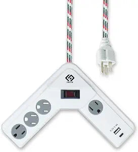 OSKOS L-Shaped Surge Protector Power Strip, 2.4A USB Charger (1A1C), 4 outlets, 6FT Braided Extension Cord, 560 Joules, 15A/1800W, UL Listed