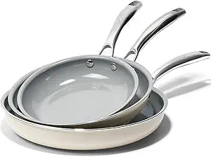 Kikcoin Non Stick Frying Pans, 3 Pack Ceramic Frying Pan for Cooking, 8+9.5+11 Inch Omelette Pans Set with Stay Cool Handle, Induction Ready, Free of PFAS PFOA PTFE, Oven/Dishwasher Safe