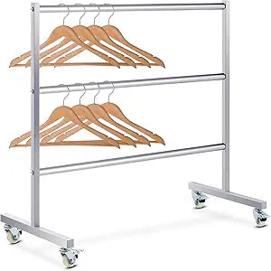 DoubleFill 3 Tier Universal Clothing Hanger Storage Rack Stainless Steel Hanger Organizer Holder Stand Storage System for Shopping Mall Specialty Store Laundry Room 30" W x 15" D x 32 "H