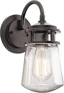 Kichler Lyndon 11.25" Wall Sconce in Architectural Bronze, 1-Light Indoor Outdoor Wall Light with Clear Seeded, (11.25" H x 5" W), 49444AZ