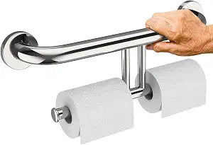 Chrome Grab Bar with Double Toilet Paper Roll Holder, Safety Toilet Bars