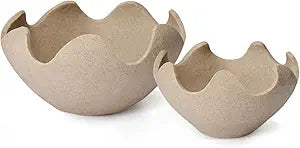 Wavy Decorative Bowl Home Decor - Set of 2 Modern Handmade Decorative Fruit Bowl for Kitchen Counter, Creative Centerpiece Decor for Entryway Table Coffee Table, Artificial Stone Beige