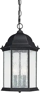 Capital Lighting 9836BK Main Street Seeded Glass Outdoor Pendant, 3-Light 120 Total Watts, 15" H x 10" W, Black