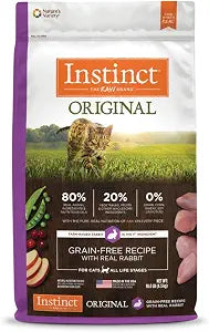 Instinct Original Dry Cat Food, Raw Coated Kibble, High Protein, Grain Free Recipe - Real Rabbit, 10 lb. Bag