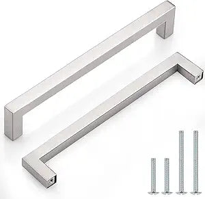 Probrico 30 Pack Satin Nickel Square Bar Cabinet Pulls Drawer Dresser Handles Stainless Steel Modern Door Hardware for Kitchen and Bathroom Cabinets Cupboard,Hole Center 7-9/16 inch(192mm)