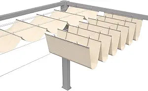 TANG 3' x 16' Pergola Cover Shade Canopy, Retractable Awning Sun Shades Outdoor Patio Pergolas Kit for Deck Backyard Gazebo, Wave Shade Sail with Hardware Wire Cable, Beige