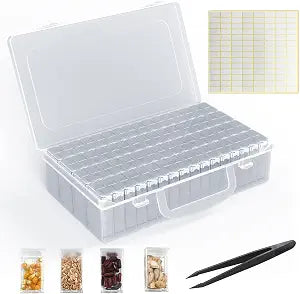 64 Slot Seed Box,112 Stickers Tweezers,Bead & Seed Storage Organizer | Use for Flower Seeds,Vegetable Seeds.