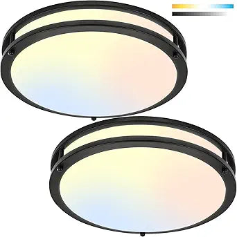 13Inch 36W Ceiling Light Fixtures 2 Packs, 5CCT Flush Mount Ceiling Mount Lights 2700K 3000K 4000K 5000K 6500K, Dimmable Close to Ceiling Lights, LED Ceiling Lights for Bathroom Kitchen Bedroom, Black