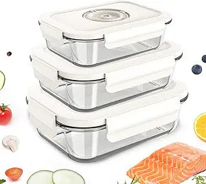Glass Vacuum Seal Containers for Food Storage 3pcs set [Small + Medium + Large] | Work with Handheld Vacuum Sealer Machine