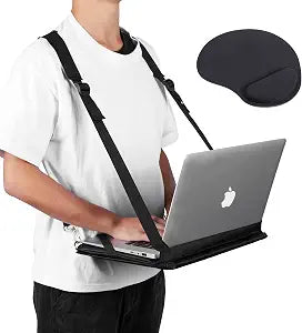Laptop Harness - Wearable Laptop Stand for Up to 14" Laptops, Tablets & E-Readers - Adjustable Straps, Includes Memory Foam Mouse Pad (14 Inch)