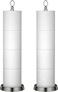 ROLABAM Toilet Paper Holder Stand with Reserve Function, Free Standing Toilet Paper Holder for Bathroom, Toilet Paper Stand with Reserve for 4 Rolls 22.5" Height (2 Pack, Brushed Nickel)
