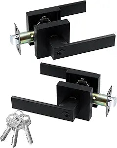 JO.KO Entry Door Lock Set, Square Door Lever for Bedroom, Passage Door Privacy Locking Interior/Exterior Entry Door Knob/Heavy Duty
