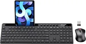MARVO Wirelss Keyboard and Mouse Combo with Phone Holder, Full-Size, Black