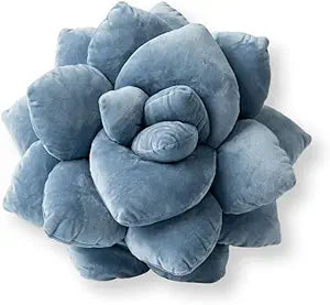 Green Philosophy Co. Succulent Pillow 16" - Soft 3D Decorative Flower Throw Pillow, Unique Smokey Blue Plush Flower Cushion, Perfect for Couch, Sofa, Bedroom Decor, Gift for Plant Lovers
