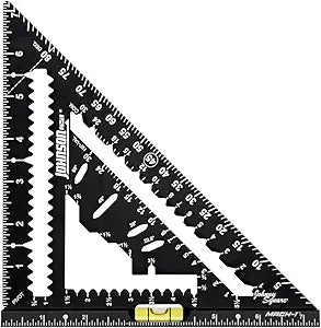 Johnson Level & Tool 1904-0700V 7-1/4" Johnny Square MACH-1 Smart Mark Rafter Square with Level Vial, Black