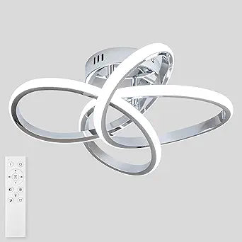 Modern LED Ceiling Light with Remote Control, Stepless Dimming, 3000-6000K Selectable, 36W, Dimmable LED Chandelier for Bedroom, Bathroom, Entryway, Hallway, Chrome Finish