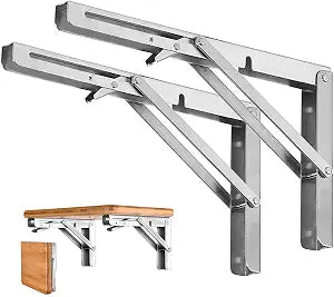 Storystore Folding Shelf Brackets - 10 Inch Heavy Duty Stainless Steel Collapsible Shelf Bracket for Bench Table, Space Saving DIY Bracket, Max Load: 550lb 2 PCS
