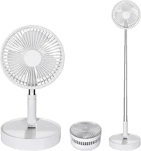 Pedestal Fan Foldaway, Portable, Rechargeable, Desk or Floor suitable for Home Kitchen Camping (White) (No remote control)