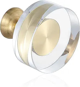 Guank 24-Pack 1-1/4-Inch White Cabinet Glass Crystal knobs Brass Drawer Round Knobs Dresser Pulls, Gold Hardware Kitchen Closet knobs for Bifold Doors