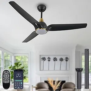 Ceiling Fans with Lights,52 inch Black Ceiling fan with App and Remote Control,Reversible modern DC ceiling fans,3CCT,Dimmable,Noiseless,Ceiling Fan for Bedroom,Living Room,Indoor/Outdoor Use