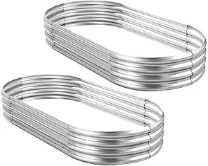 Land Guard 2Pcs Galvanized Raised Garden Bed Kit, Galvanized Planter Oval Large Metal Raised Garden Boxes Outdoor for Vegetables