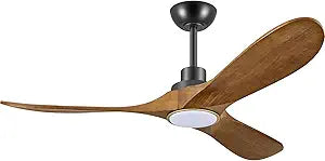 52 Inch Wood Ceiling Fans with Lights and Remote Control, Low Profile DC Motor Ceiling Fan with Light, Reversible 6 Speeds, 3CCT Dimmable LED, Noiseless Modern Fan for Bedroom Living Room Patio