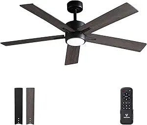 Ceiling Fan with Light Remote: 52 Inch Modern Bedroom Fans with Dimmable Tri-Color Temperature LED - Quiet Reversible DC Motor - Indoor Outdoor