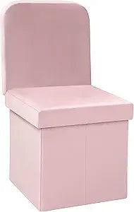 B FSOBEIIALEO Velvet Storage Ottoman with Seat Back, Folding Storage Chair for Living Room, Space-Saving Room Organizer Cubes, Toy Chest Storage Cubes Box (Pink, Medium)