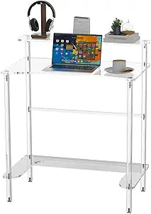 Acrylic Clear Desk 31.5x19.7x29.5 inch, Computer Desk, Home Office Desk Writing Table 2Tier Furniture 0.47inch Thickness