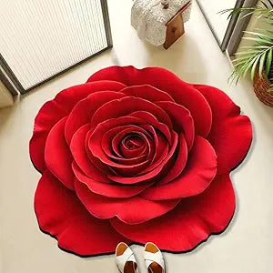 Red Flowers Floral Bath Mat Natural Rose Bathroom Rugs Funny Non Slip Bathtub Decor Mats Super Absorbent Floor Carpet Machine Washable Quick Dry Bahtmat for Tub, Shower, BedroomKitchen31.5"x31.5"