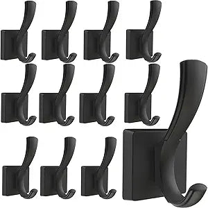 TOFIIGREM Black Coat Hooks for Wall Hanging, Bath Robe Hook Heavy Duty Thick Towel Hooks, Wall Mount Hooks Bathroom Entryway Mudroom Hooks for Hanging Coats Key Robe Hat Backpack (12 Pack, Black)