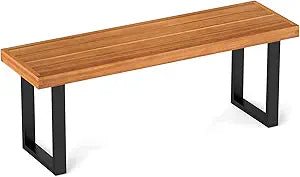 RELAX4LIFE Outdoor Bench Acacia Wood - 48 Garden Patio Dining Bench w/Slatted Seat, Metal Legs, 2-Person Backless Picnic Loveseat, Farmhouse Indoor Outdoor Furniture for Entryway Deck Park Porch (1)