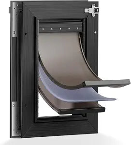 3-Flaps Cat Door, All Aluminum Cat Door Interior Door, Heavy Duty Pet Door with Insulation Flap, Telescoping Tunnel, Sliding Closing Panel, for Pets Up to 22LB, Black