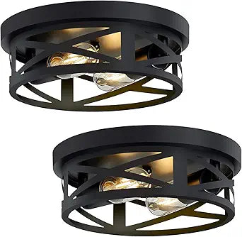 SKEJAO Flush Mount Ceiling Light Fixture,Black 2-Light Hallway Light Fixtures Ceiling,Light Fixtures Ceiling Mount for Farmhouse,Kitchen,Hall,Bedroom,Bathroom (2 Pack)