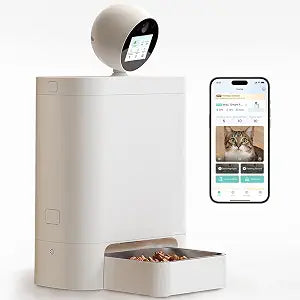 AI Smart Automatic Cat Feeder with 360 Camera, 2K HD Night Vision & 2-Way Audio, Smart APP Control, Up to 16 Meals/Day, 5.5L Timed Food Dispenser for Cats and Dogs
